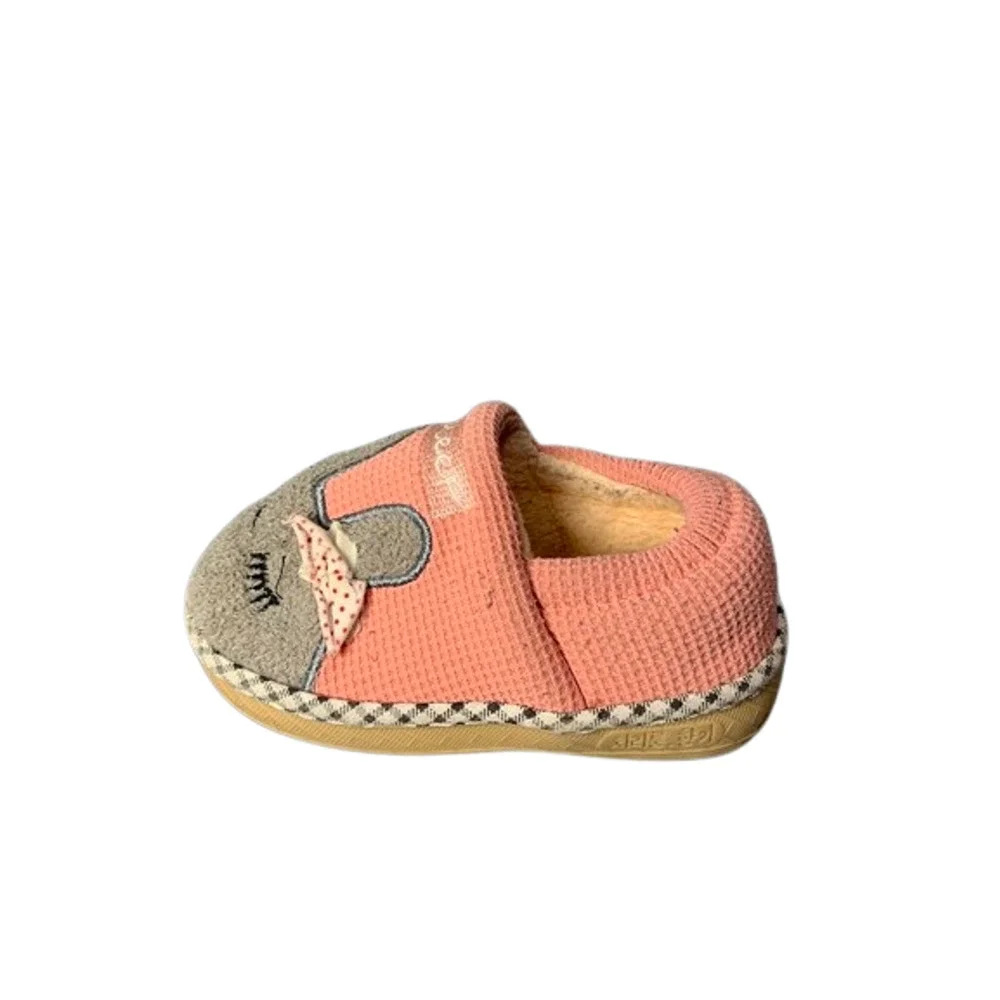 Cute Baby Girls Pink & Grey Bunny Slippers Size 1